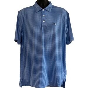 Peter Millar Polo Shirt Mens XL Blue Striped Excellent GGC North Carolina Logo